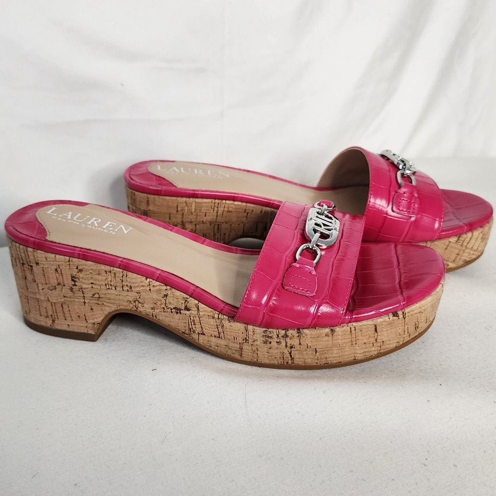 Lauren Ralph Lauren Roxanne Platform Cork Heel Slides Sport Pink Size 6